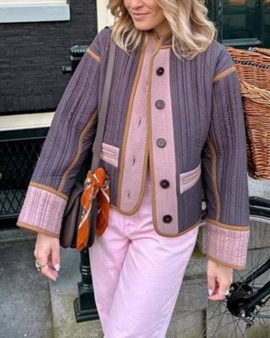 Rosa Clothing - Wholesale Coat - Women's - Retro Colorblock Quilted Jacket for Stylish Outfits1