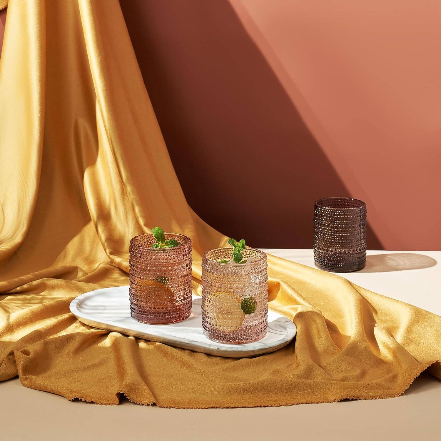 The Wine Savant /  Khen Glassware - Wholesale Drinking Glass/Cup - Hobnail Drinking Glasses, Venus Colors Beaded Tumbler Drinki3