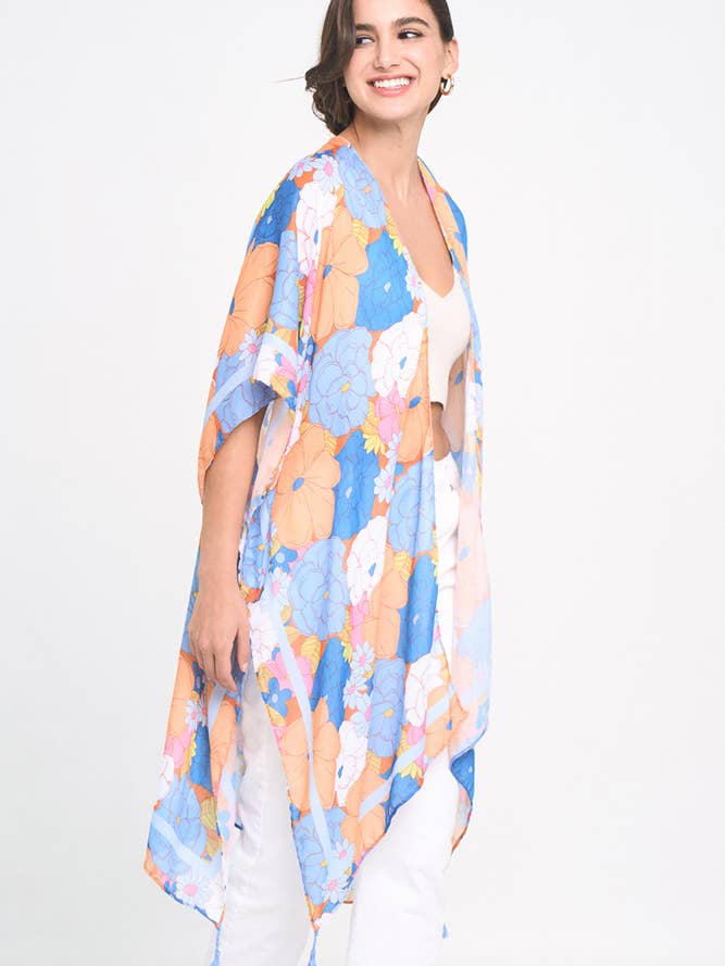 Hana - Vente Cache-maillot – femme - Couvre-kimono d'été à pompons à imprimé floral12