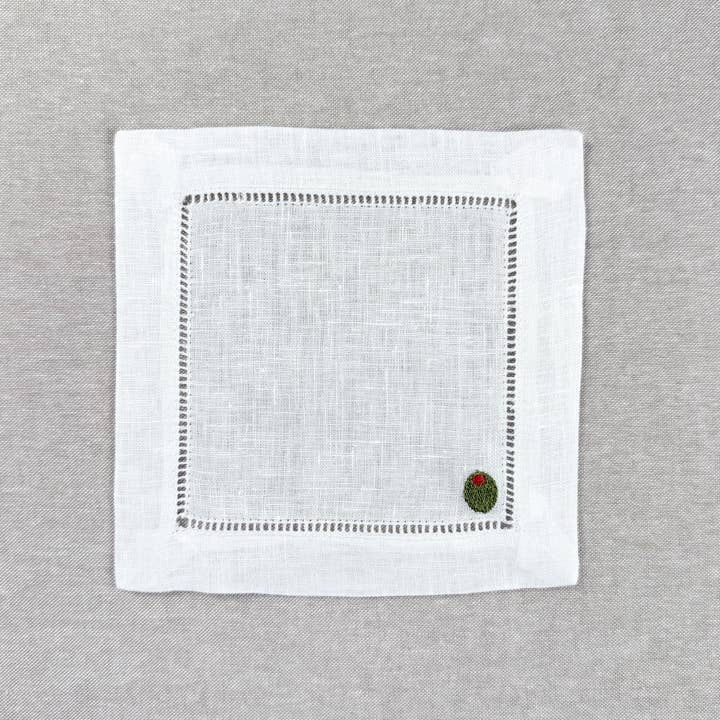 Casey Jo Paper Co. - Wholesale Dinner & Cloth Napkin - Olive Martini Embroidered Cocktail Napkin Set6