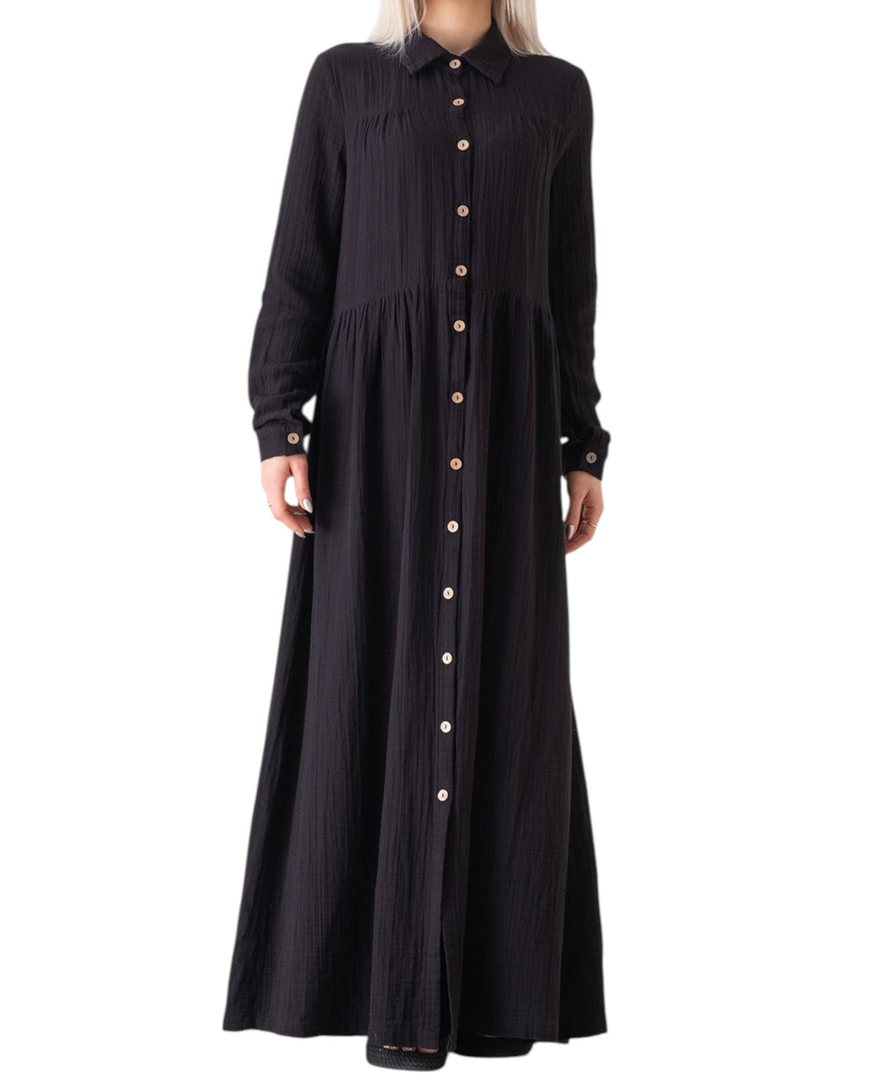 WENOR - Vente Robe – femme - Robe d'été longue en mousseline 100 % coton avec patte de boutonnage, 145 cm10