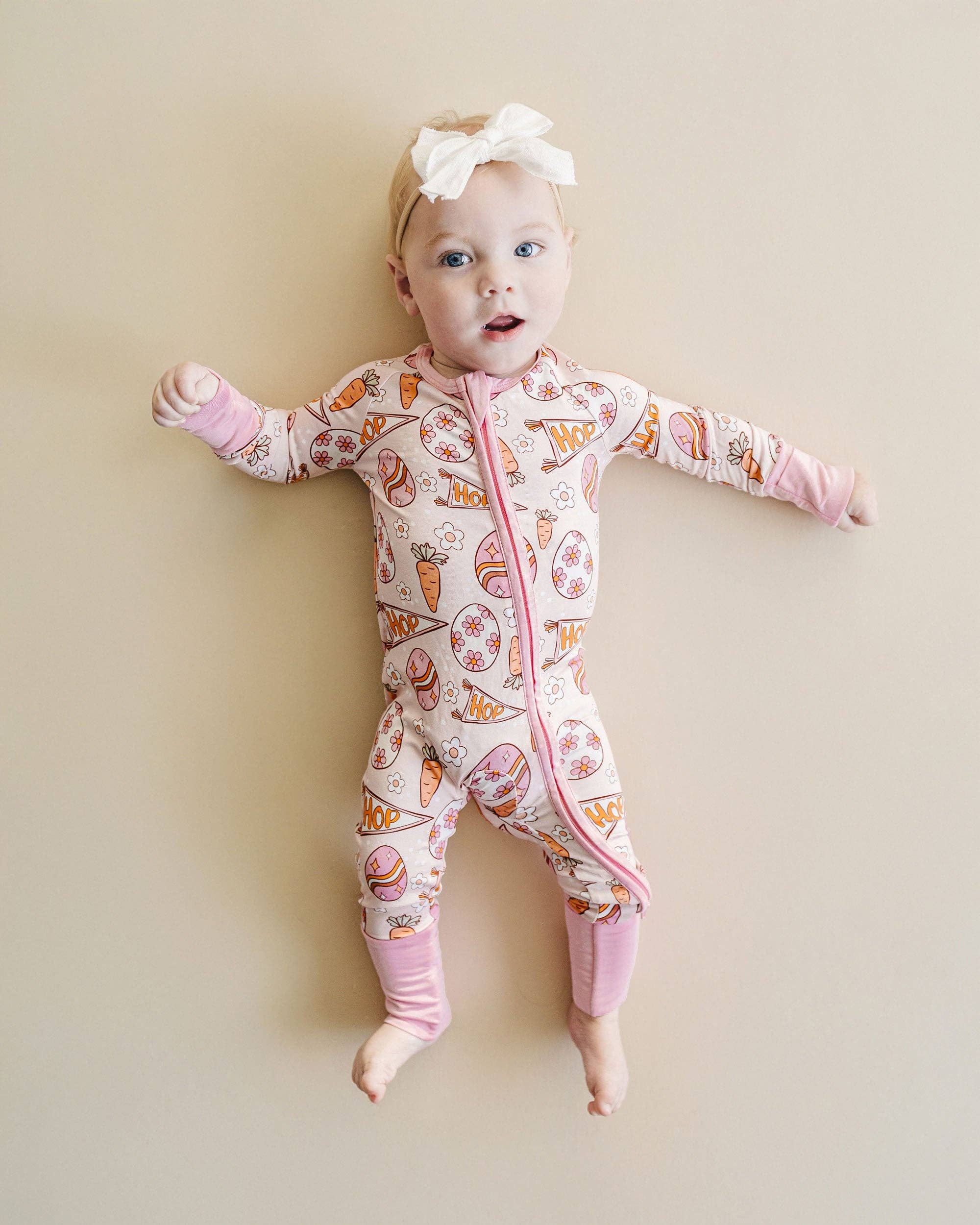 Lucky Panda Kids - Wholesale Top & Pant Set - Baby - Bamboo Baby Zip Romper | Easter Hop5