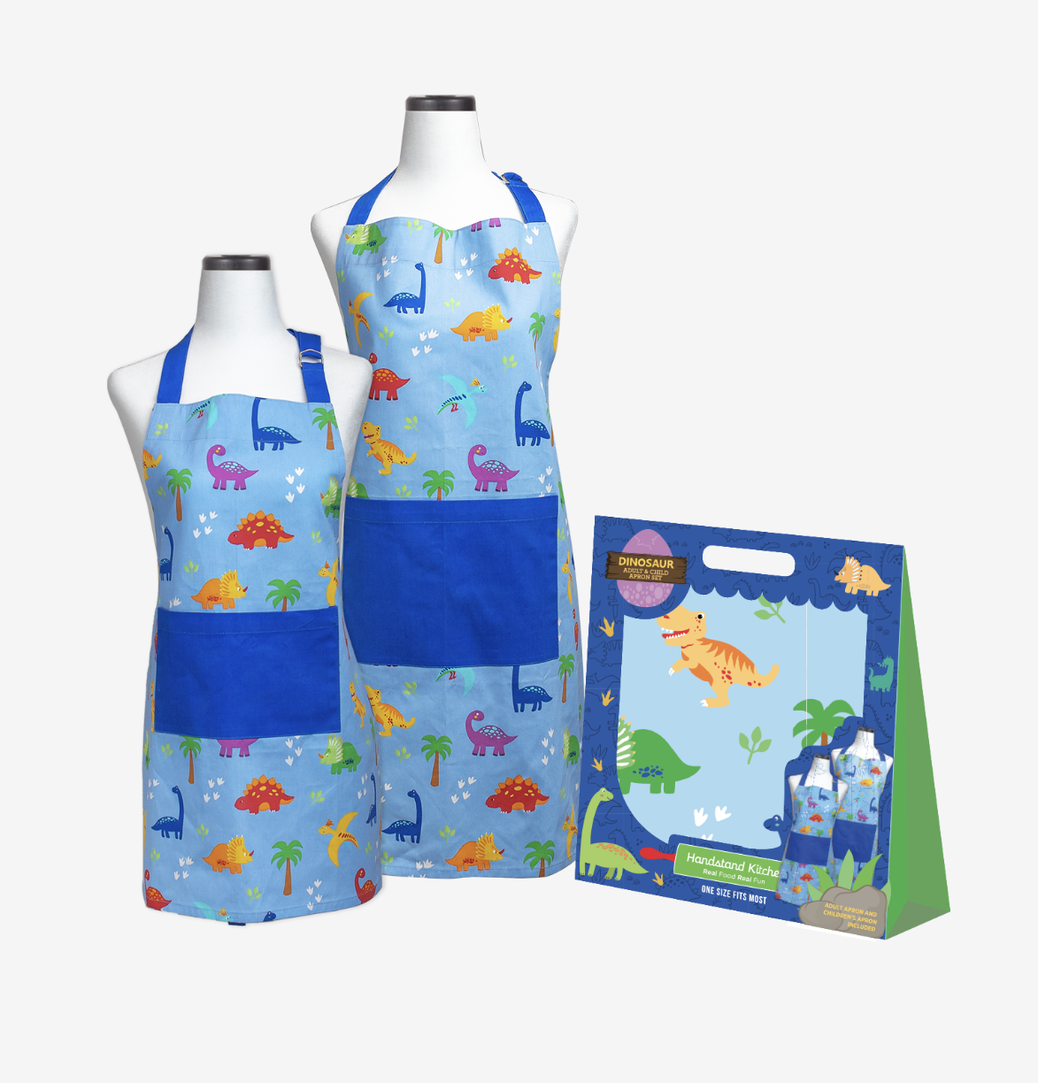 Handstand Kitchen - Wholesale Apron - Dinosaur Adult & Youth Apron Set – Family Kitchen Fun1