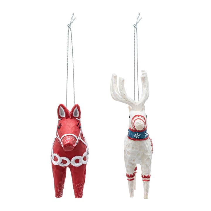 Scandi Lucky Horse & Deer Ornaments - Set of 2 for wholesale by DEMDACO