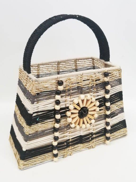 ONE OF A KIND MACRAME FRAME BAG TOTE 2 TONE for wholesale by Ricki designs