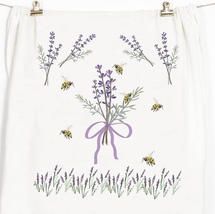 Lavender and Bees Tea Towel for wholesale by Honey Brush Design®