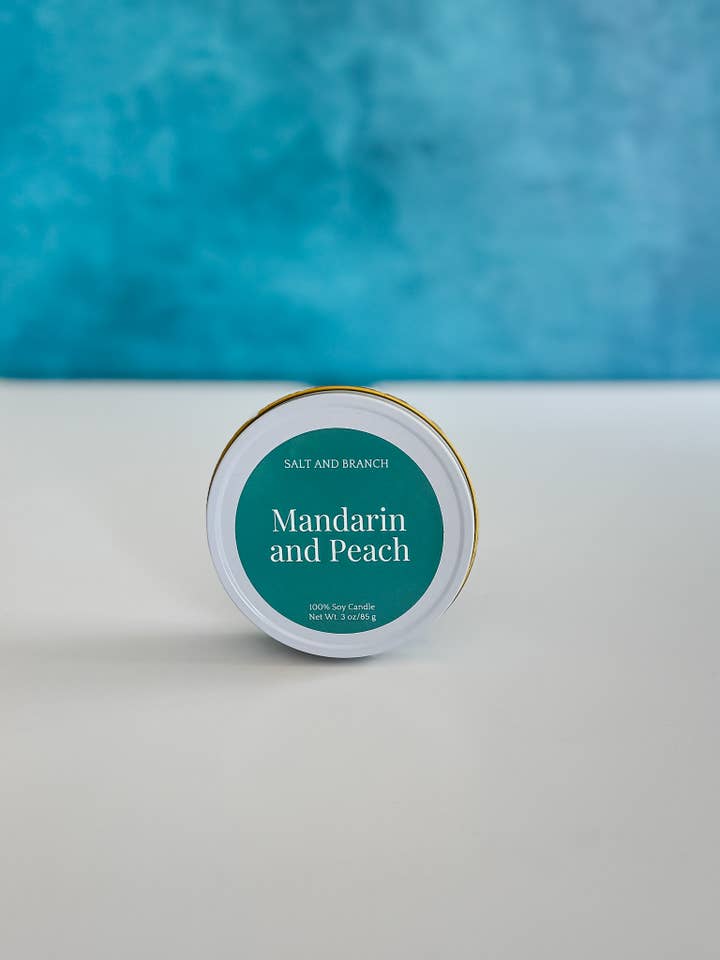 Lata de Vela Blanca de Mandarina y Melocotón - 85 g para venta al por mayor de Salt and Branch