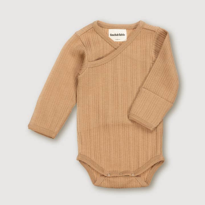 Wool Rib L/S Bodysuit - Fawn for wholesale by Finch & Fable