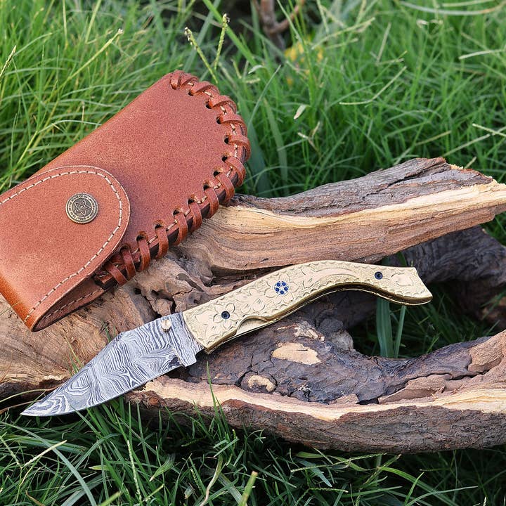 OnlyViking - Vente Couteau de poche/étui - Couteau pliant doré exquis : un chef-d'œuvre d'élégance8