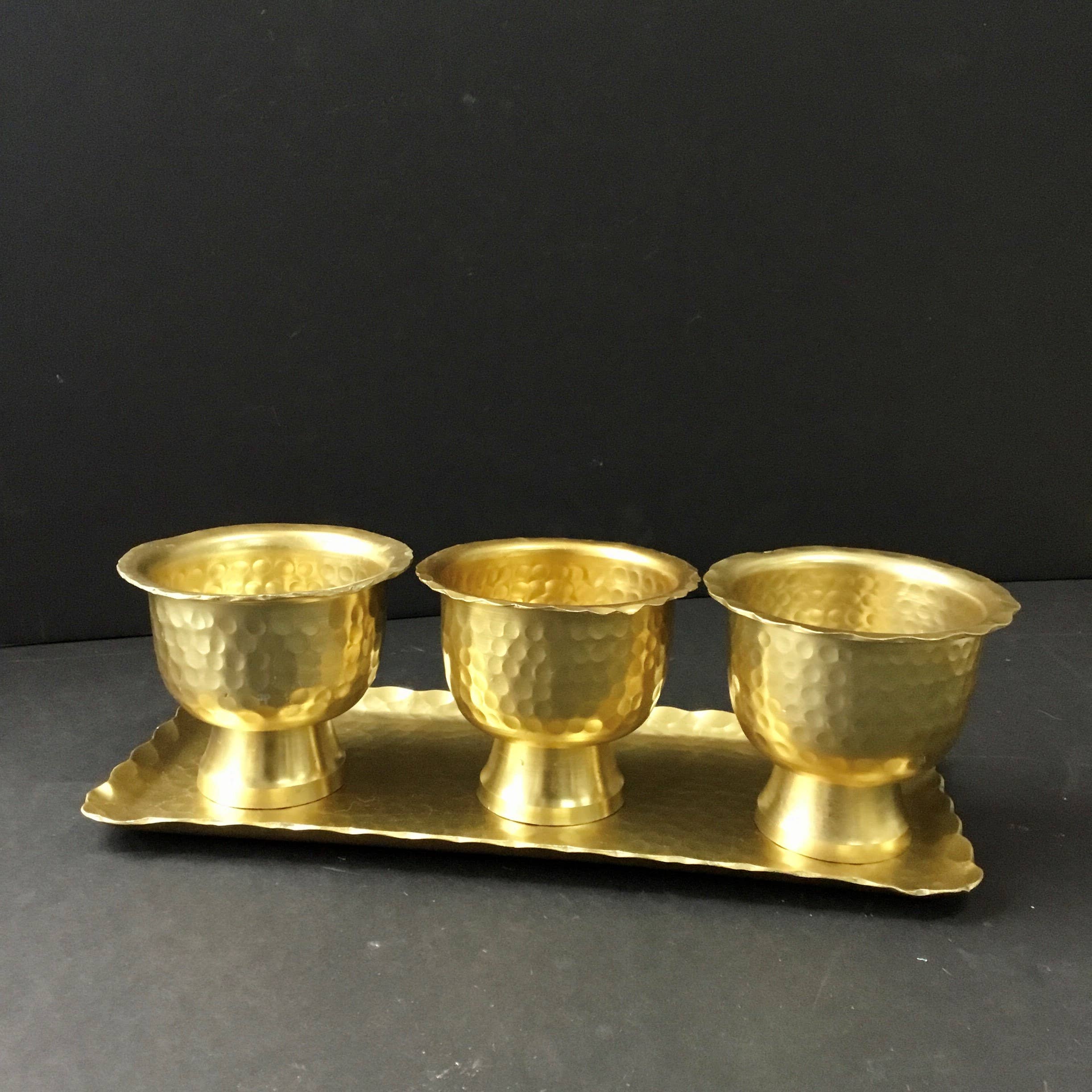 India Handicrafts Inc - Wholesale Serving Tray - Gold Aluminum Serving Tray & Pedestal Bowls, Set of 46