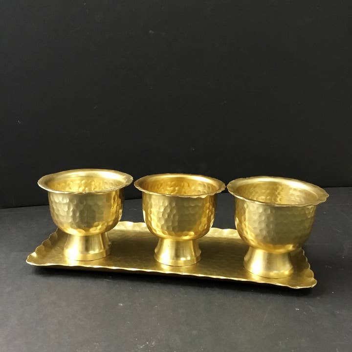 India Handicrafts Inc - Wholesale Serving Tray - Gold Aluminum Serving Tray & Pedestal Bowls, Set of 46