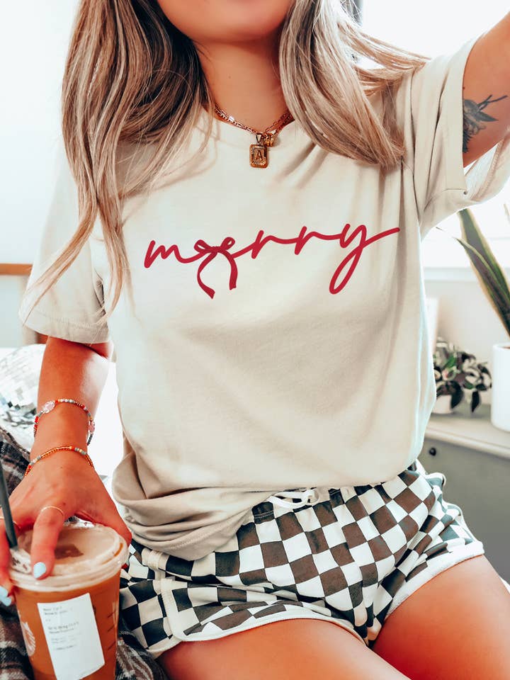 THE LATTIMORE CLAIM - Wholesale Graphic Sweatshirt - Women's - Red Merry Christmas Bow - Multiple Color Options3