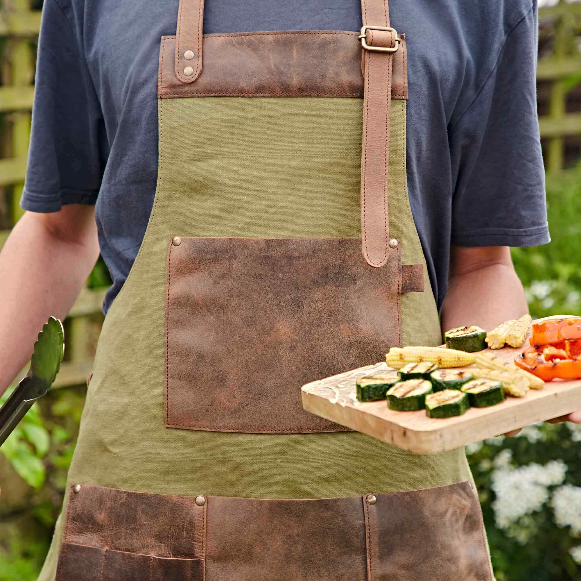 The Paper High Gift Company Limited - Wholesale Apron - Green Canvas and Leather Apron - Handmade2