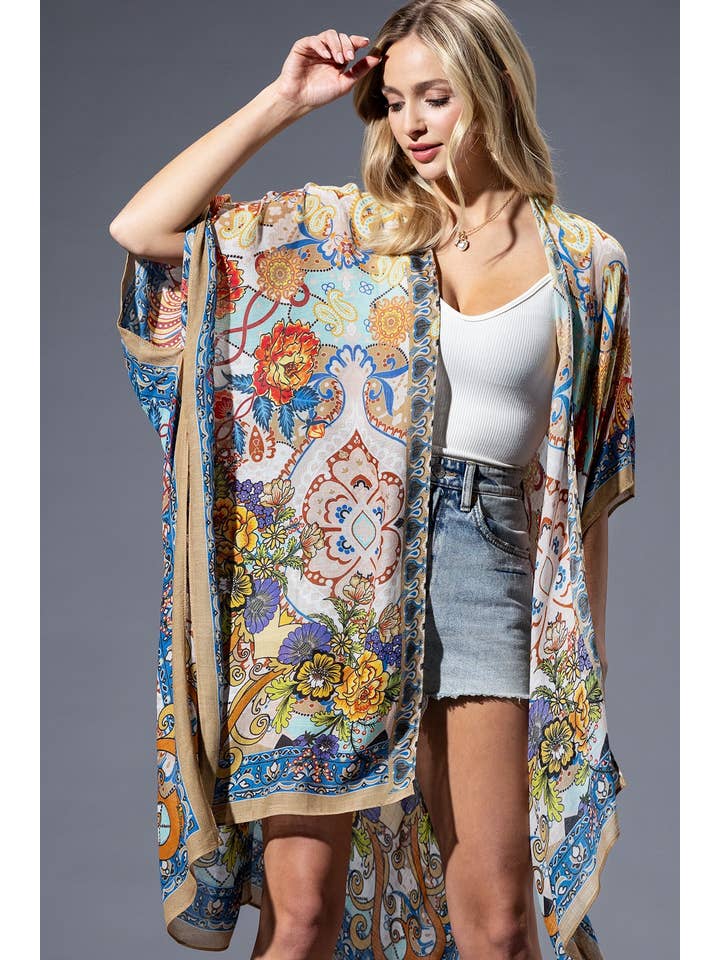 Gold Blue Mandala Kimono for wholesale on Faire