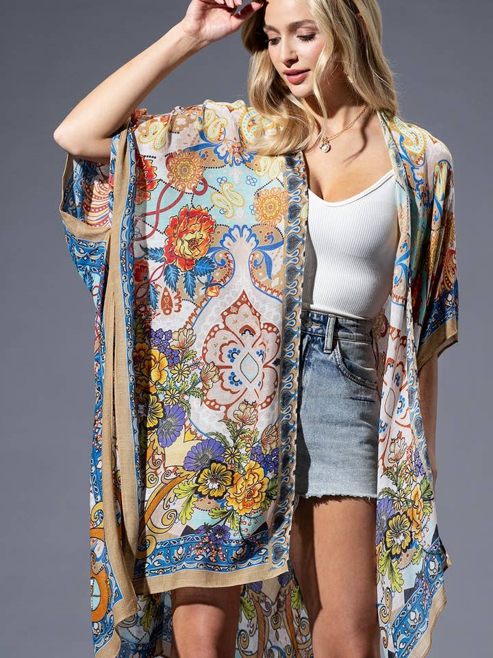 Gold Blue Mandala Kimono for wholesale by Urbanista