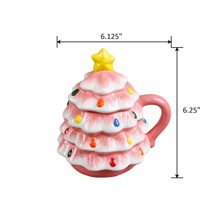 Flora Bunda Inc - Wholesale Coffee mug - 18 OZ Pink Xmas Tree Ceramic Mug with Lid2