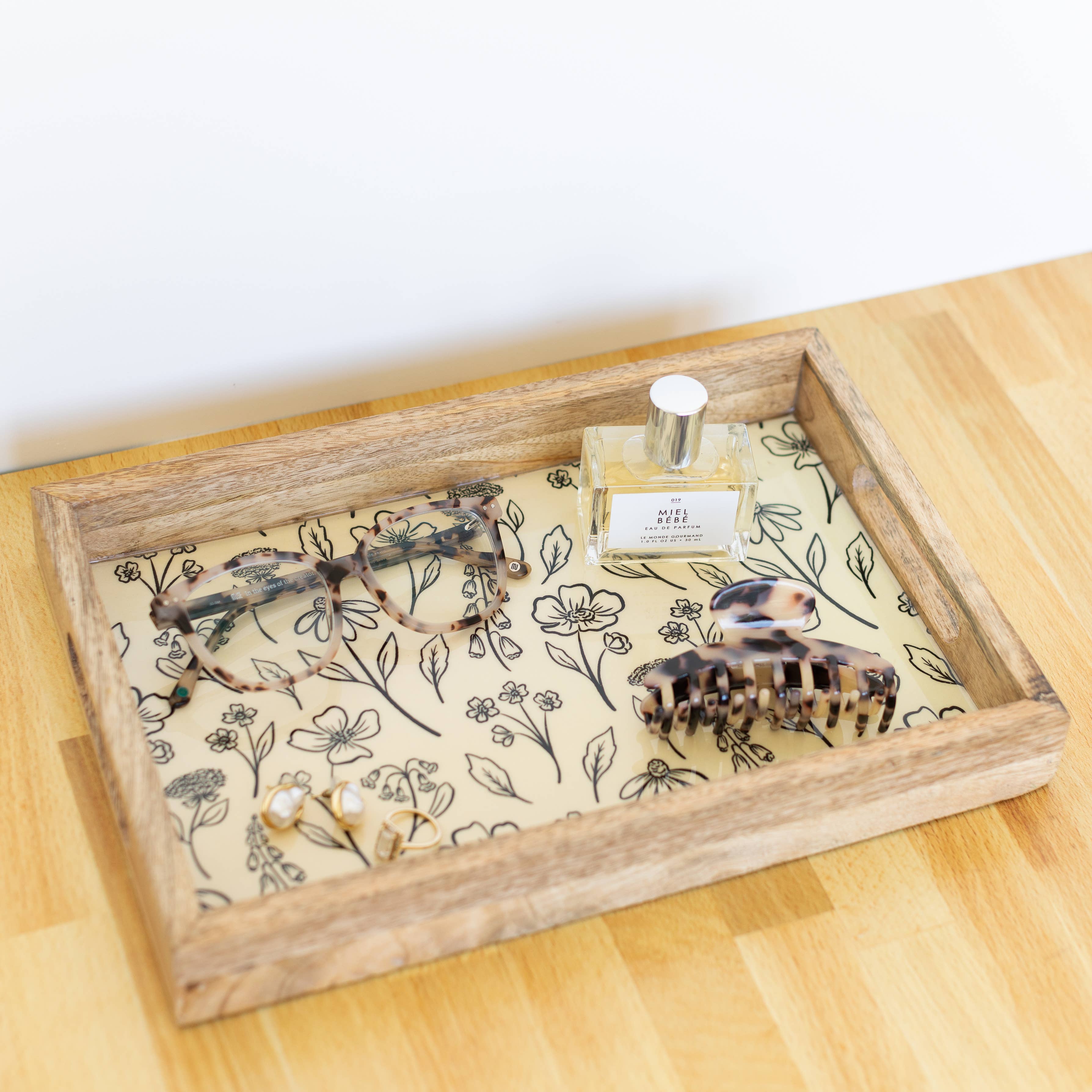 Elyse Breanne Design - Wholesale Decorative tray - Pressed Floral Mango Wood Tray1