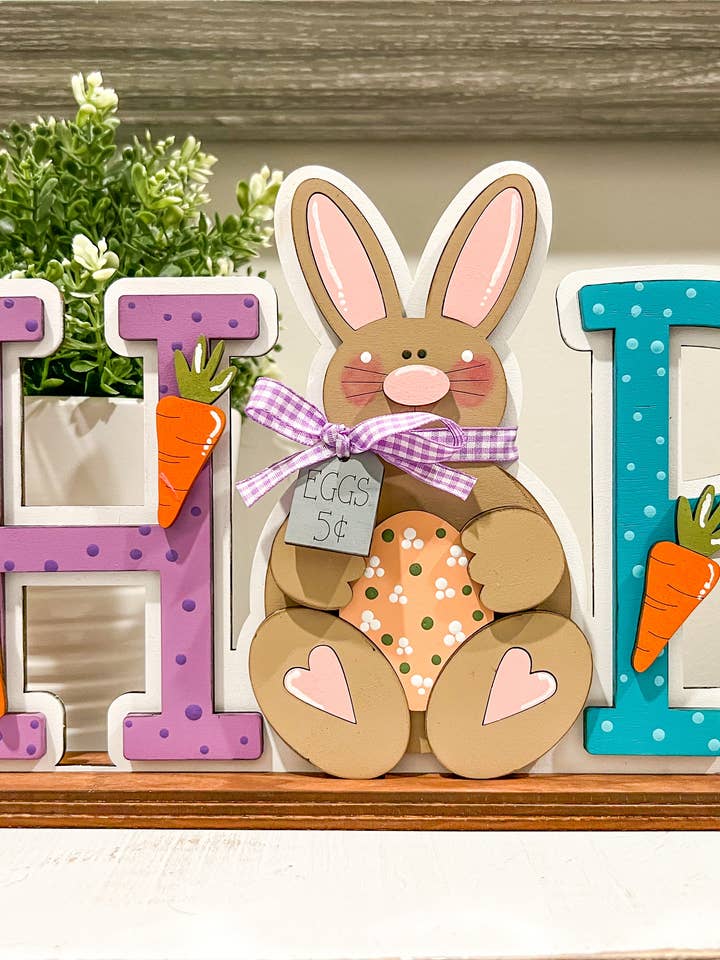HOP Bunny Shelf Sitter Sign | Easter Decor Wood Blank for wholesale by Hollow Grove Designs