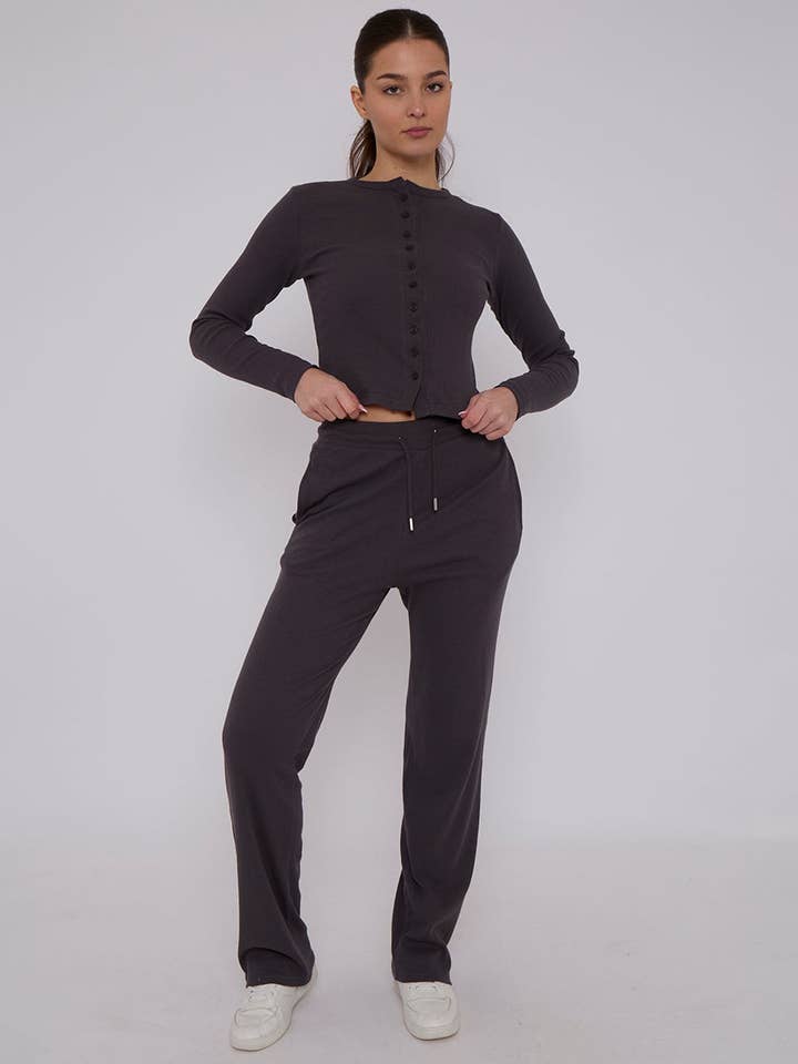 AX Labels - Wholesale Top & Pant Set (NOT Loungewear) - Women's - Ribbed Front Button Detail Top & Wide Leg Trouser Co-ord13