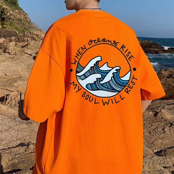 novaxau - Wholesale Screen Printed T-Shirt - Men's - Ocean Wave Surf Lovers Printed Tee Men's Cotton T-shirt3