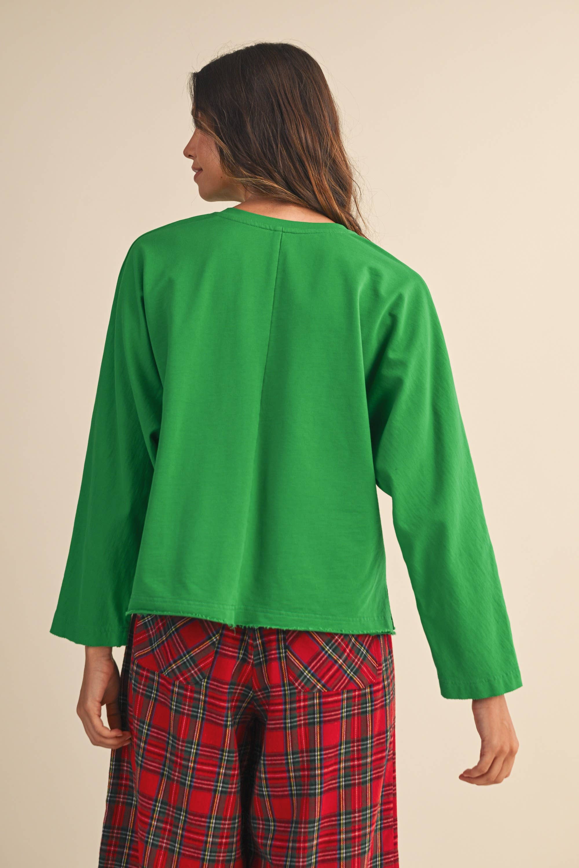 Vanilla Monkey - Wholesale Sweatshirt - Women's - Christmas Lettering Patch Mineral Washed Top2