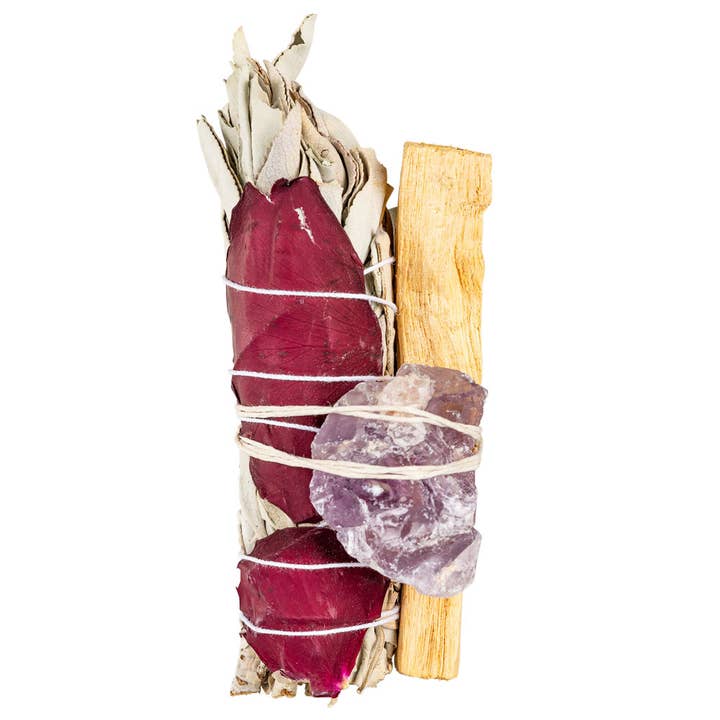 Benjamin International - Wholesale Sage Bundle - Rose Pedals Sage Bundle W/ Gemstone And Palo Santo