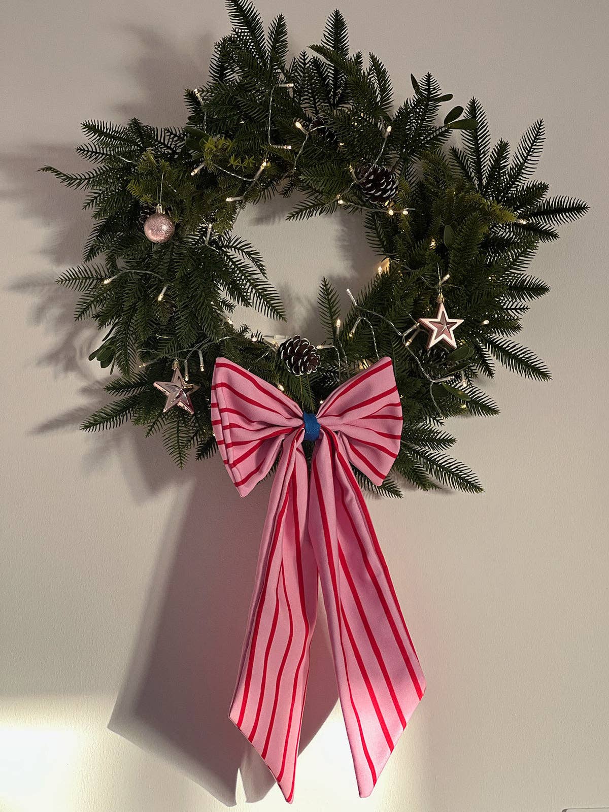 red Christmas decoration bow pink/red narrow striped for wholesale on Faire1