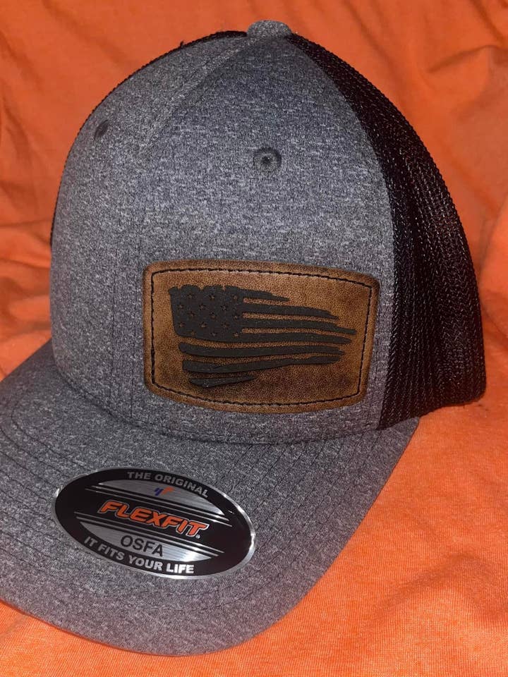 Richardson Flex Fit Hat with Custom Leather Patch for wholesale by Neat Creations