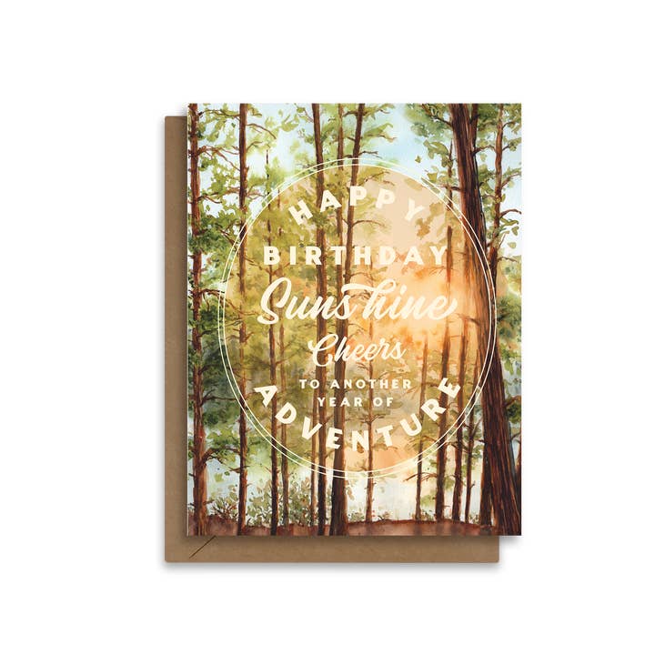 "Happy Birthday Sunshine" Sunset Forest Card for wholesale by Paperbec Design Co.
