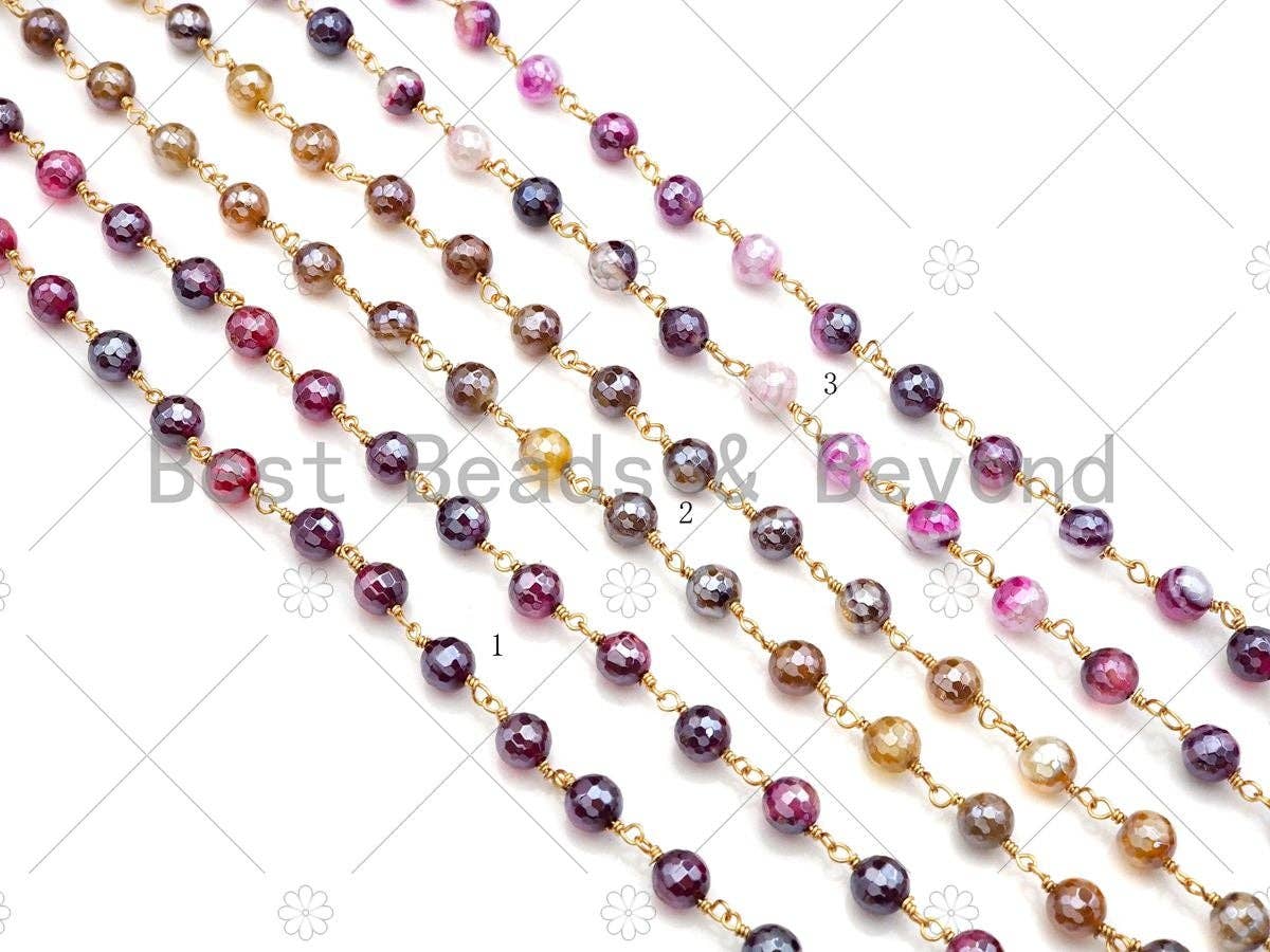 BestBeads&Beyond - Wholesale Beaded/Pearl Necklace - ESTY EXCLUSIVE!!! Mystic Pink/Brown Agate Rosary Chain, 6mm Beaded Chain, Wire Wrapped Gold Chain,Sku#V790