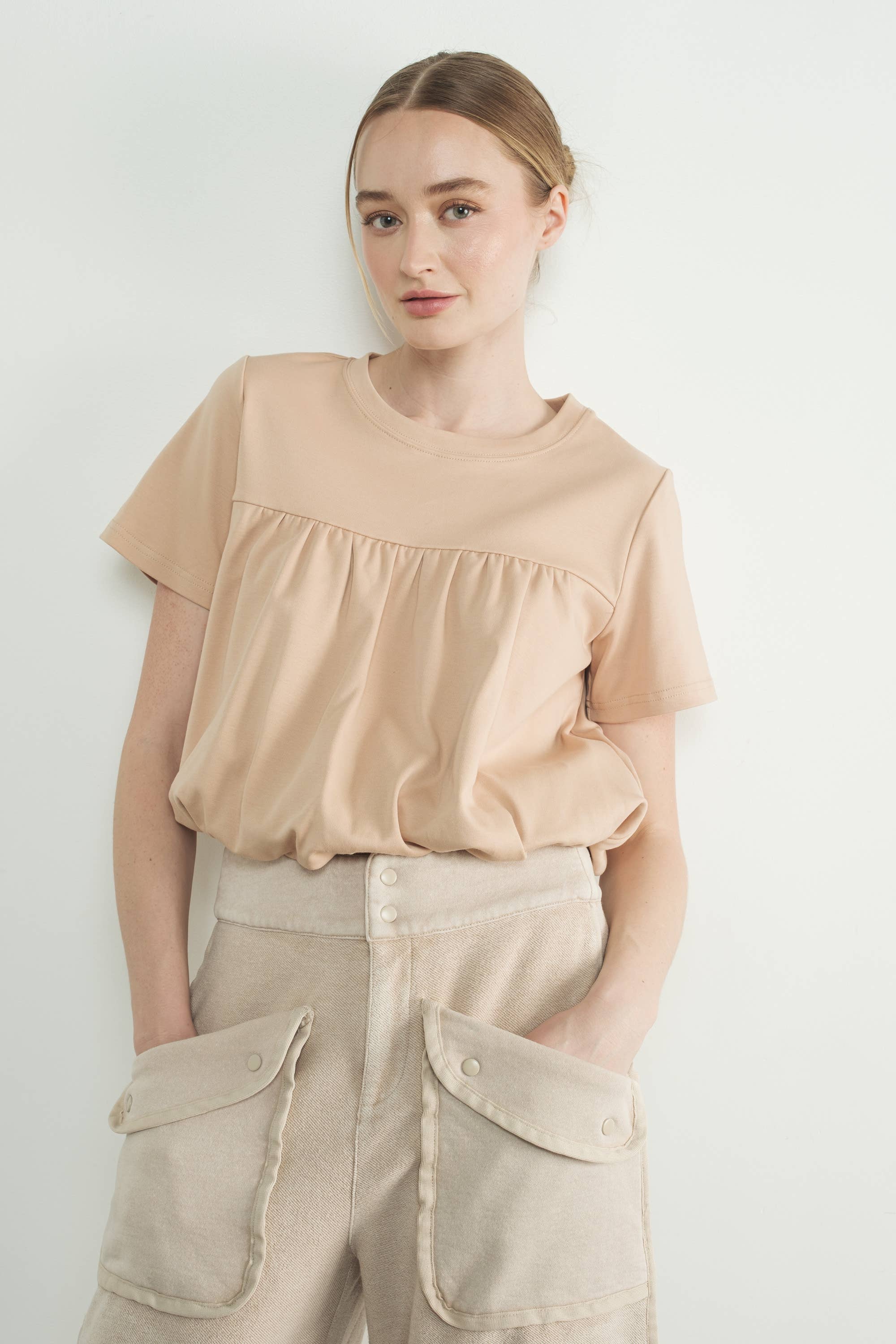 Aaron & Amber - Wholesale T-Shirt - Women's - MAT3226 BUBBLE HEM SHORT SLEEVE T-SHIRTS0