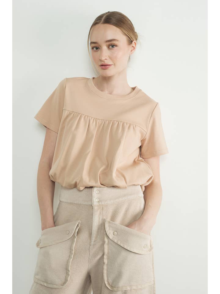 Aaron & Amber - Wholesale T-Shirt - Women's - MAT3226 BUBBLE HEM SHORT SLEEVE T-SHIRTS