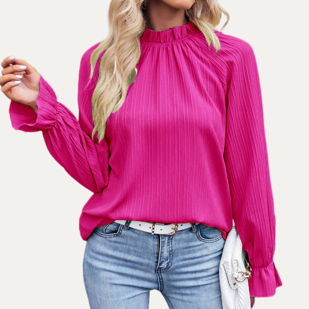 The Moment Collection – Großhandel Bluse – Damen – Chic und texturiertes Langarmshirt mit Rüschen im Vintage-Look3