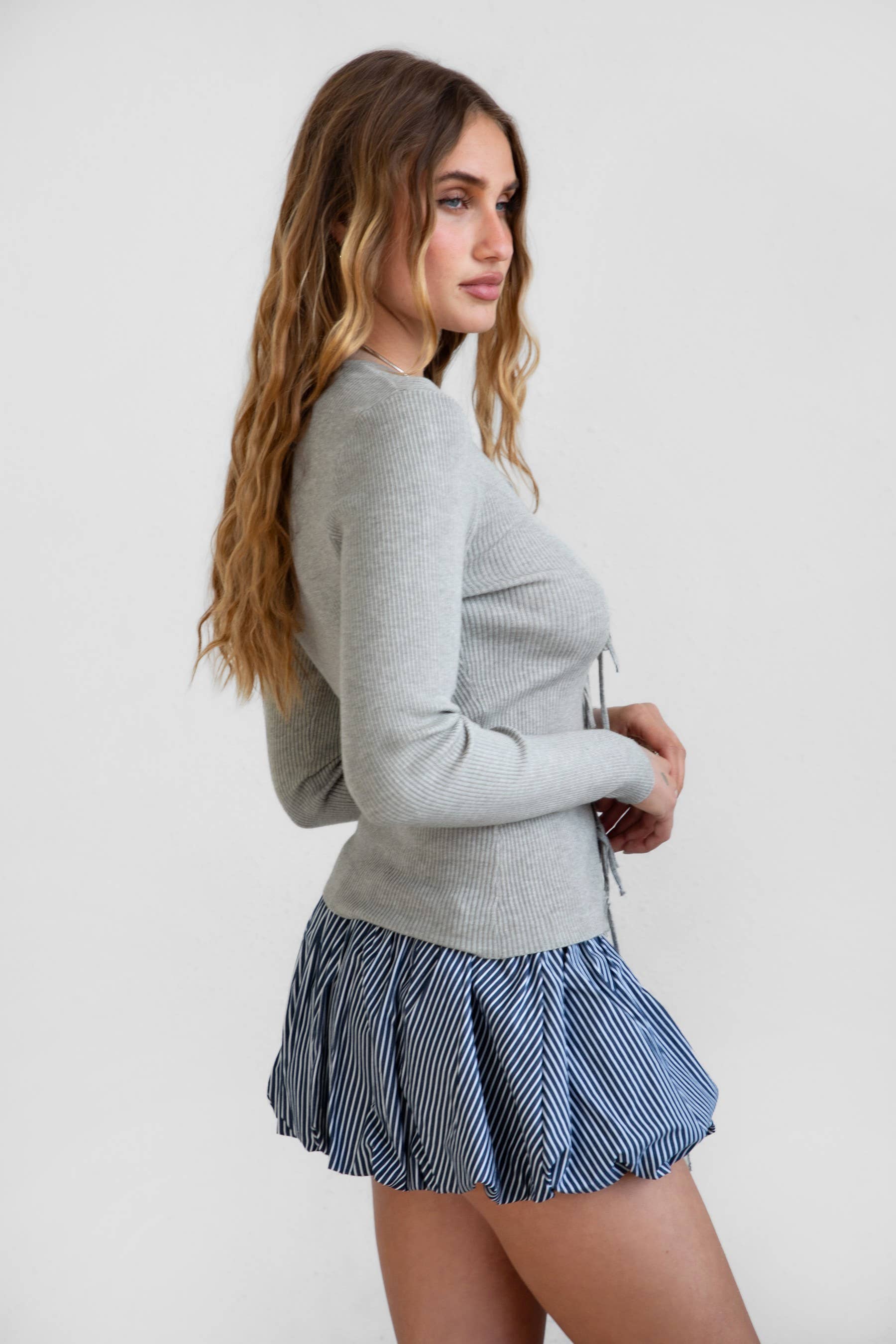 BLANC INDIGO Jupe Bulle Rayée JOENICE avec Short Intégré en vente sur Faire4