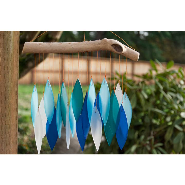 Cohasset Gifts – wholesale Vindspel – Blå Leaf Tumbled Glas Vind Chime4