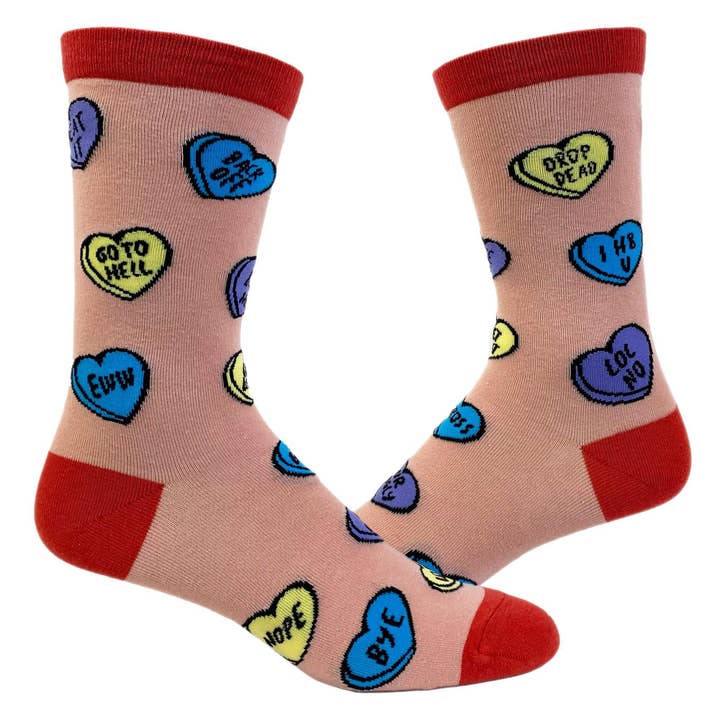 Womens Offensive Candy Hearts Socks Valentines Day Sock for wholesale by Crazy Dog T-Shirts