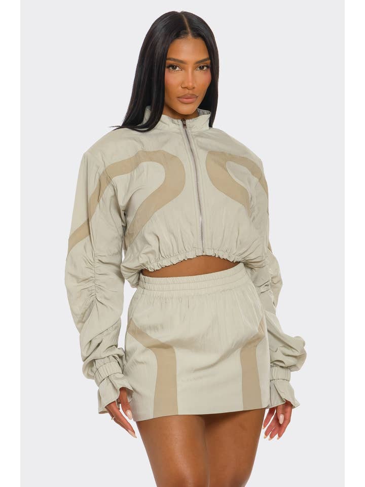 Athina Collection - Wholesale Top & Skirt Set - Women's - PLUS SIZE Two-Tone Nylon Windbreaker Skirt Set2