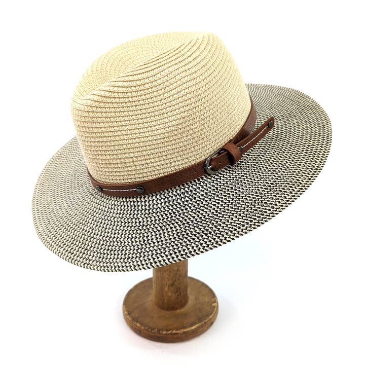 Black Ginger - Vendita all'ingrosso Cappello di paglia - Donna - Cappello da Viaggio Pieghevole Panama - Screziato/Naturale con Cintura (57 cm)