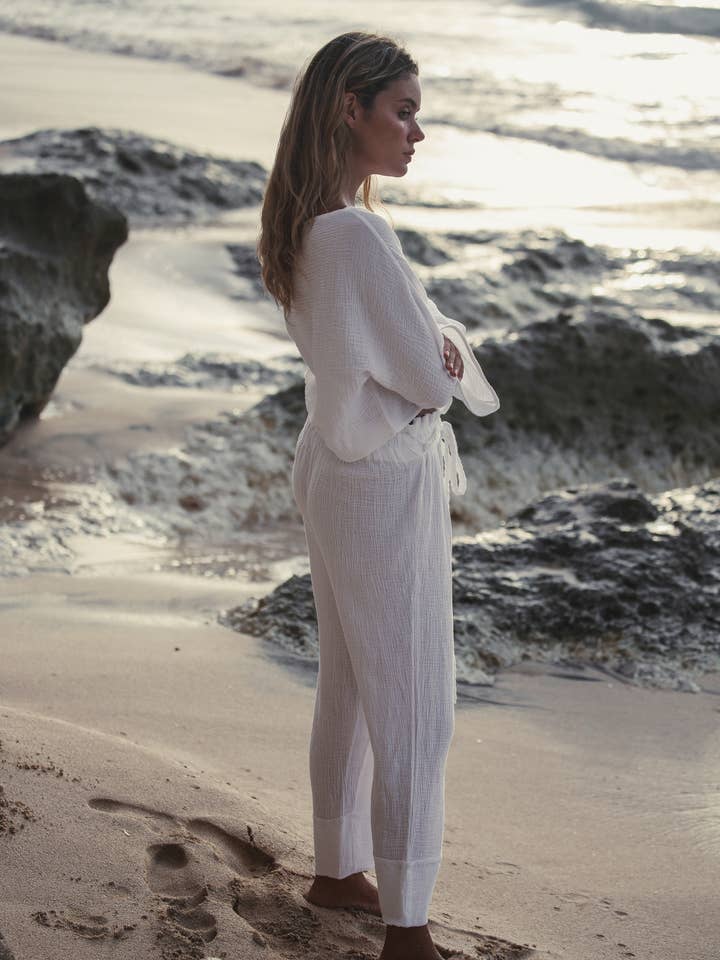 Paloma Paper Bag Pants - White for wholesale on Faire