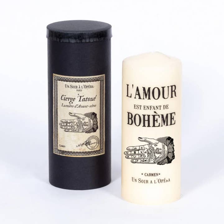 Tattooed pillar candle - Christmas gift - Carmen for wholesale by Un Soir A L'Opéra - Wholesale