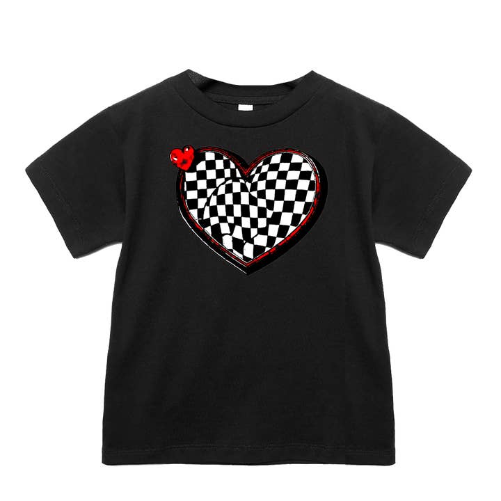 Camiseta Checker Heart, negra (para bebés, niños pequeños, jóvenes y adultos) para venta al por mayor de Micro Me