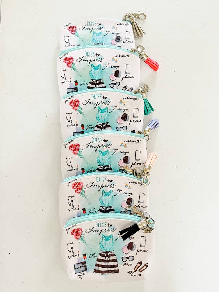 Influencer Zipper Coin Purse with Tassel, Crown Charm & Clip for wholesale by Chic Peony Boutique, LLC