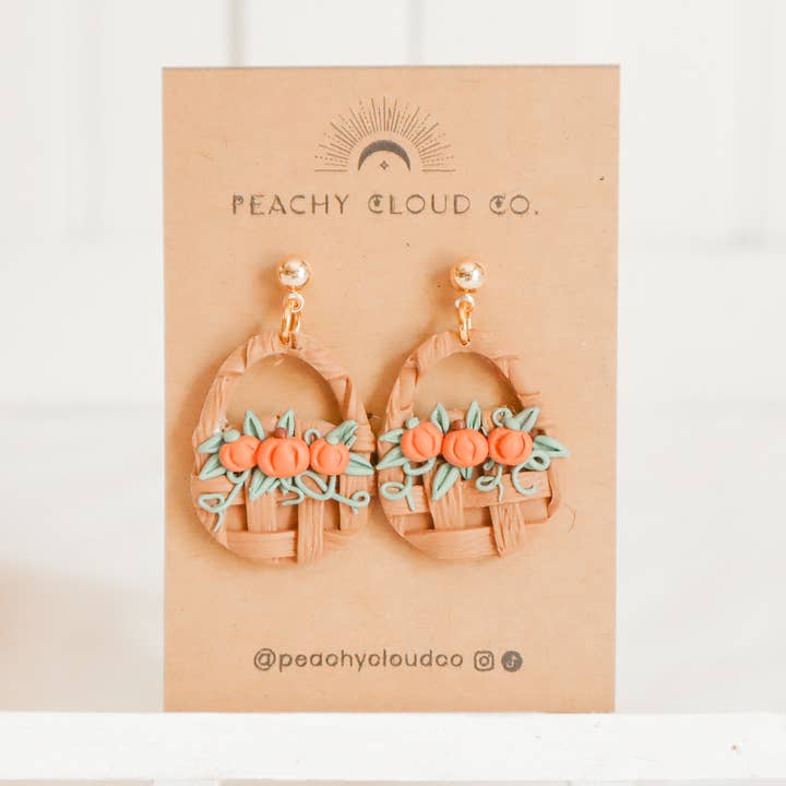 Korgar O' Pumpkin Örhängen, Polymer Clay Örhängen för hösten för wholesale av Peachy Cloud Co.
