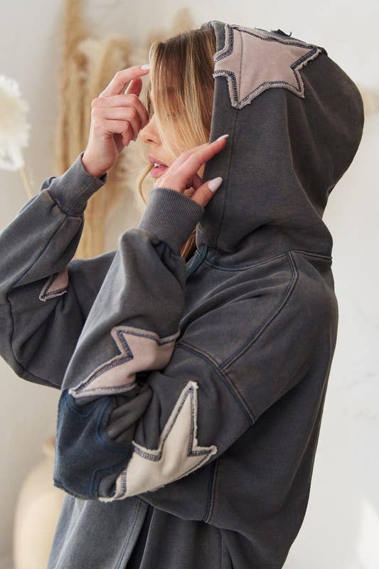 JADE BY JANE - Vendita all'ingrosso Felpa con cappuccio - Donna - FELPA CON CAPPUCCIO A STELLE A MANICA LUNGA LAVATA MINERALE14