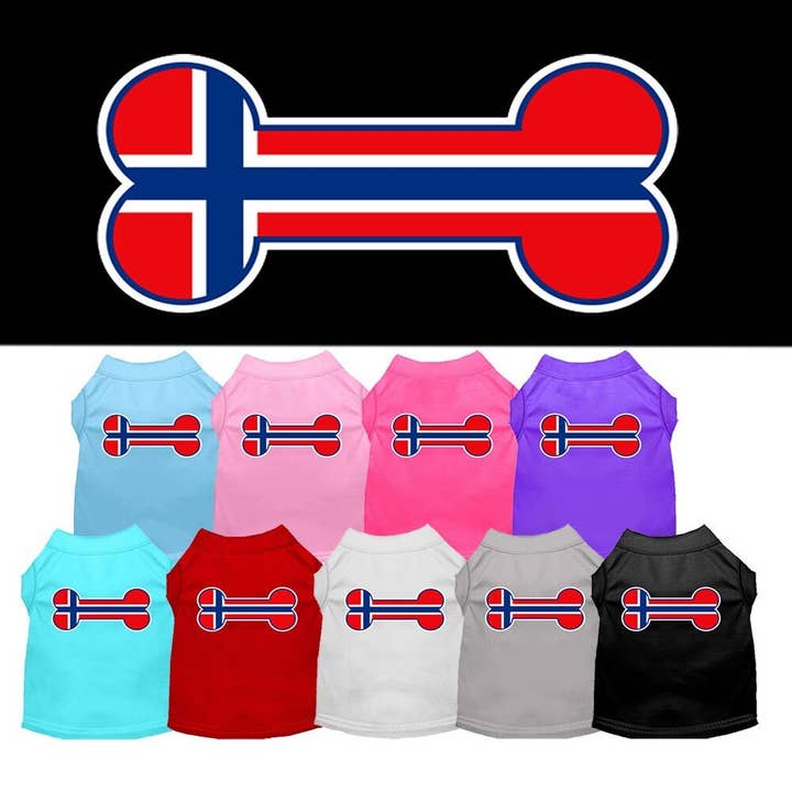 Pet Dog & Cat Shirt Screen Printed, "Bone Flag Norway" for wholesale by As You Wish Apparel