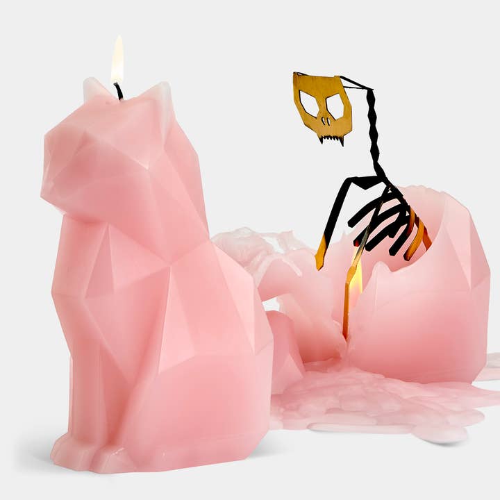54 Celsius - Wholesale Novelty Candle - PyroPet Kisa Cat Skeleton Candle - 7" Tall, Light Pink