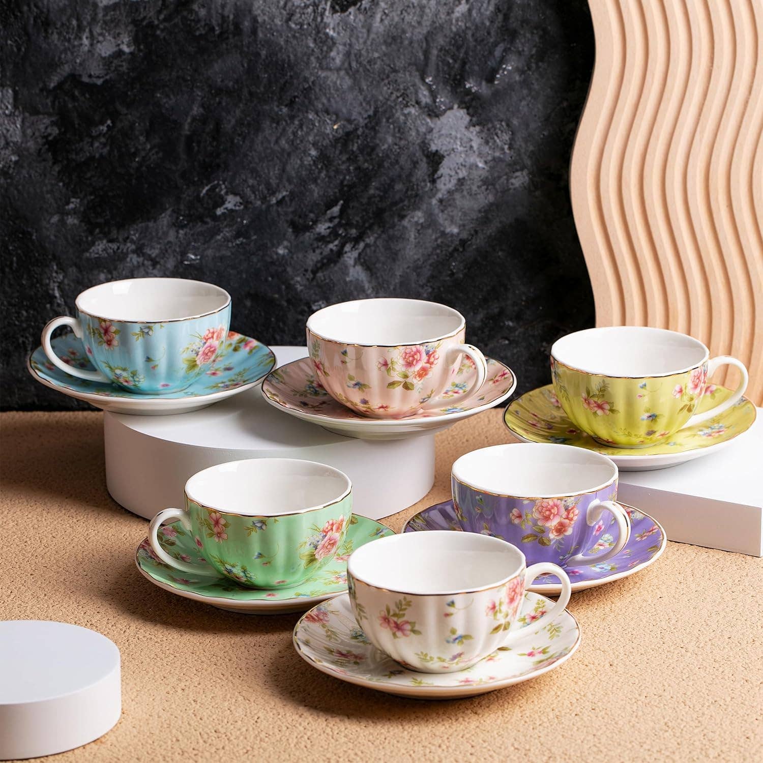 Brew To A Tea - Vente Service à thé - Ensemble de 6 tasses et soucoupes en porcelaine BTaT - 207 ml5