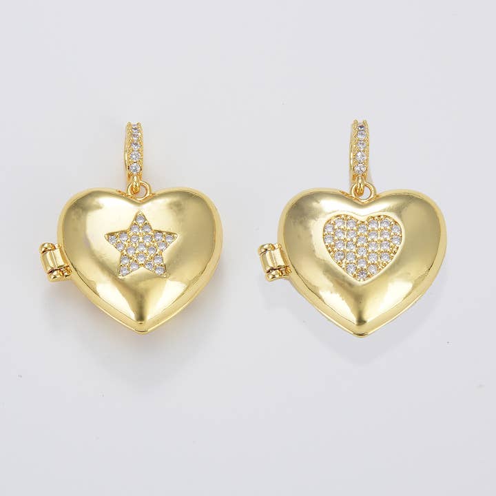 Beads Creation - Wholesale Individual Charm/Pendant - Gold Filled Dainty Puff Heart Locket Charm Pendant, CP16665