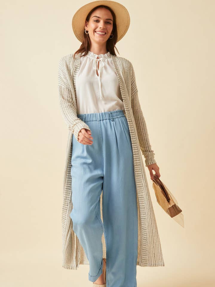 Womens Textured Stripe Loose Knit Side Slit Duster for wholesale by Hayden LA