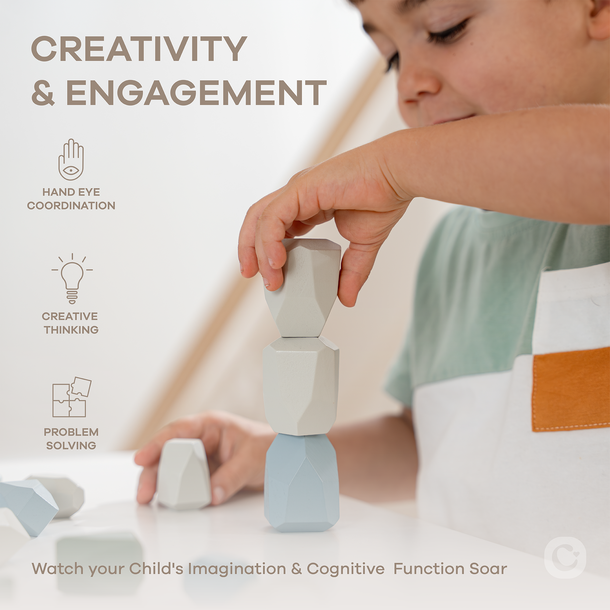 Comfy Cubs - Wholesale Blocks - Kids Baby - Stacking Rocks, 36 pcs Wooden Stacking Stones by Comfy Cubs8